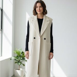 Sleeveless Double-Breasted Cream Coat Vest